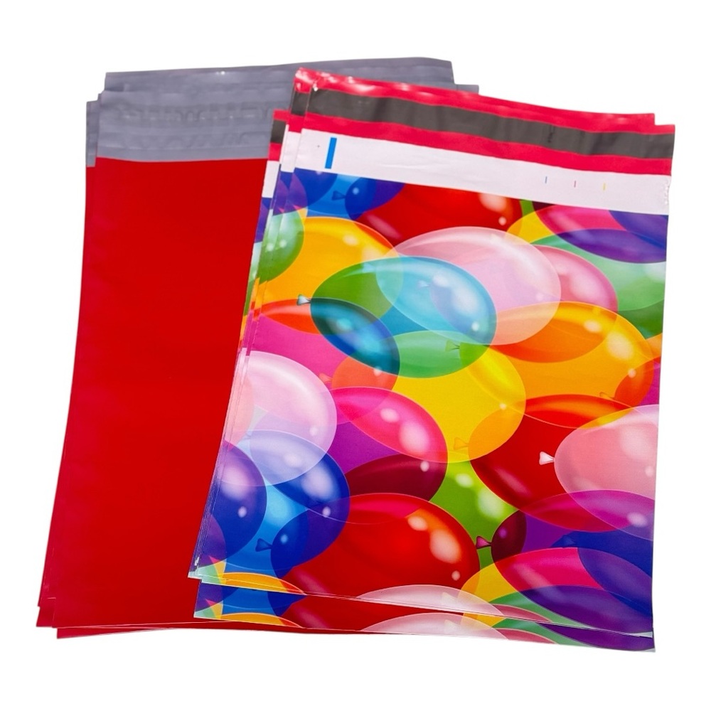 20 10”x13” Poly Mailers- Colorful Balloon and Red